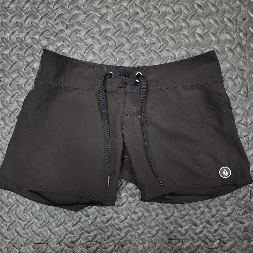 Volcom Women's Board Shorts Size 1 Black Swim Surf Drawstring Recycled